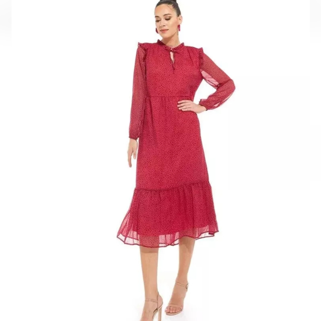 John Lewis & Partners Pink Ruffled Chiffon Printed Dress Us 8